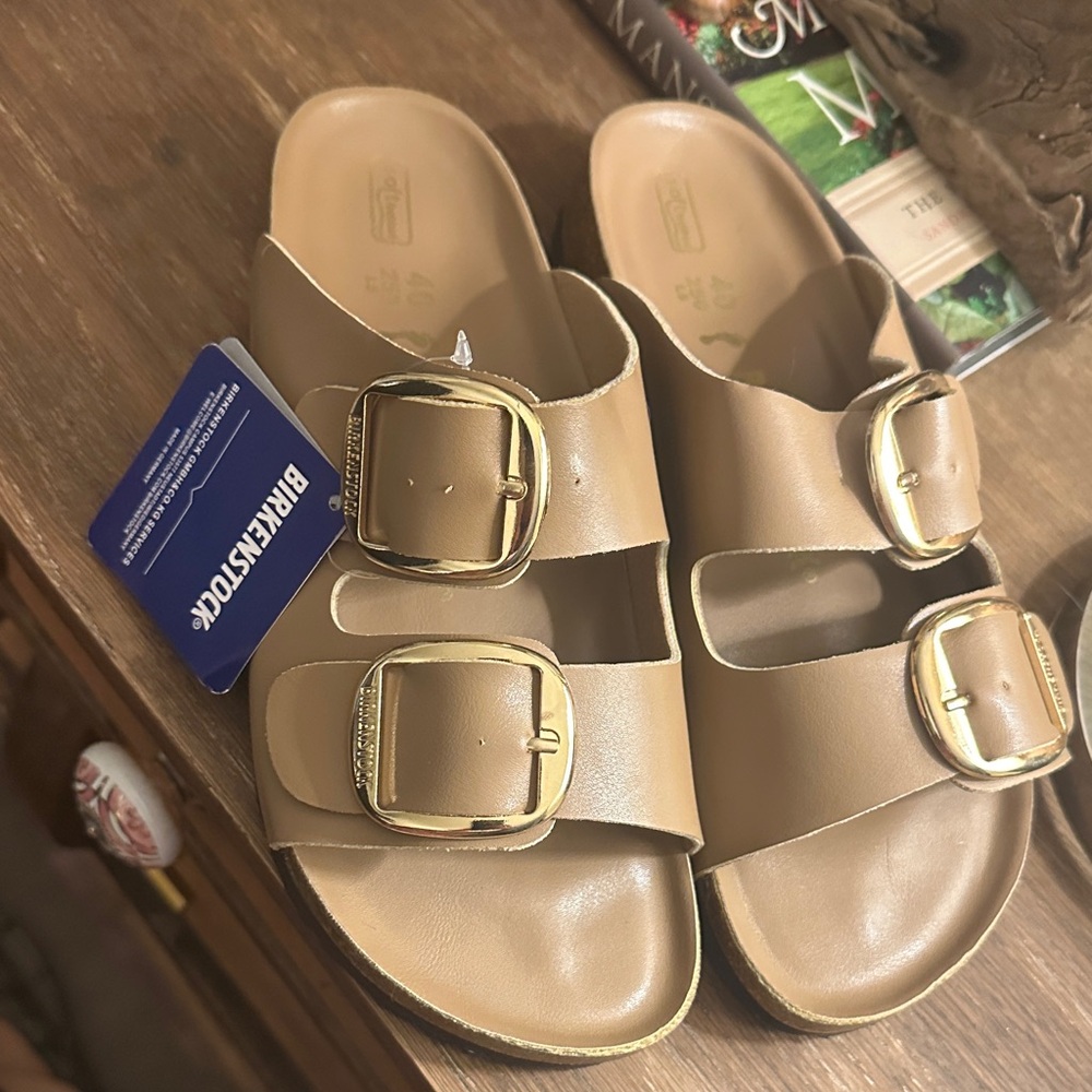 Birkenstock Women's Brown Sandals with Gold Buckles